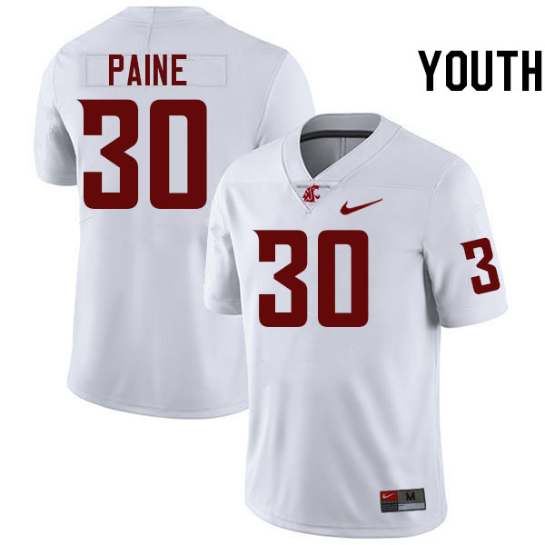 Youth #30 Dylan Paine Washington State Cougars College Football Jerseys Stitched-White